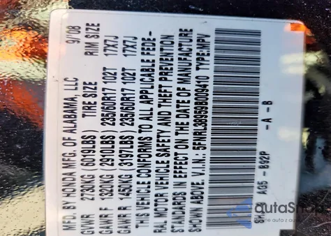 2009 Honda Odyssey Touring from USA, damaged, VIN 5FNRL38959B009410